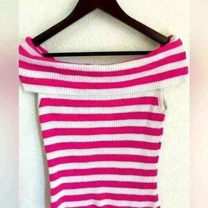 Pink and White Off-the-Shoulder Top